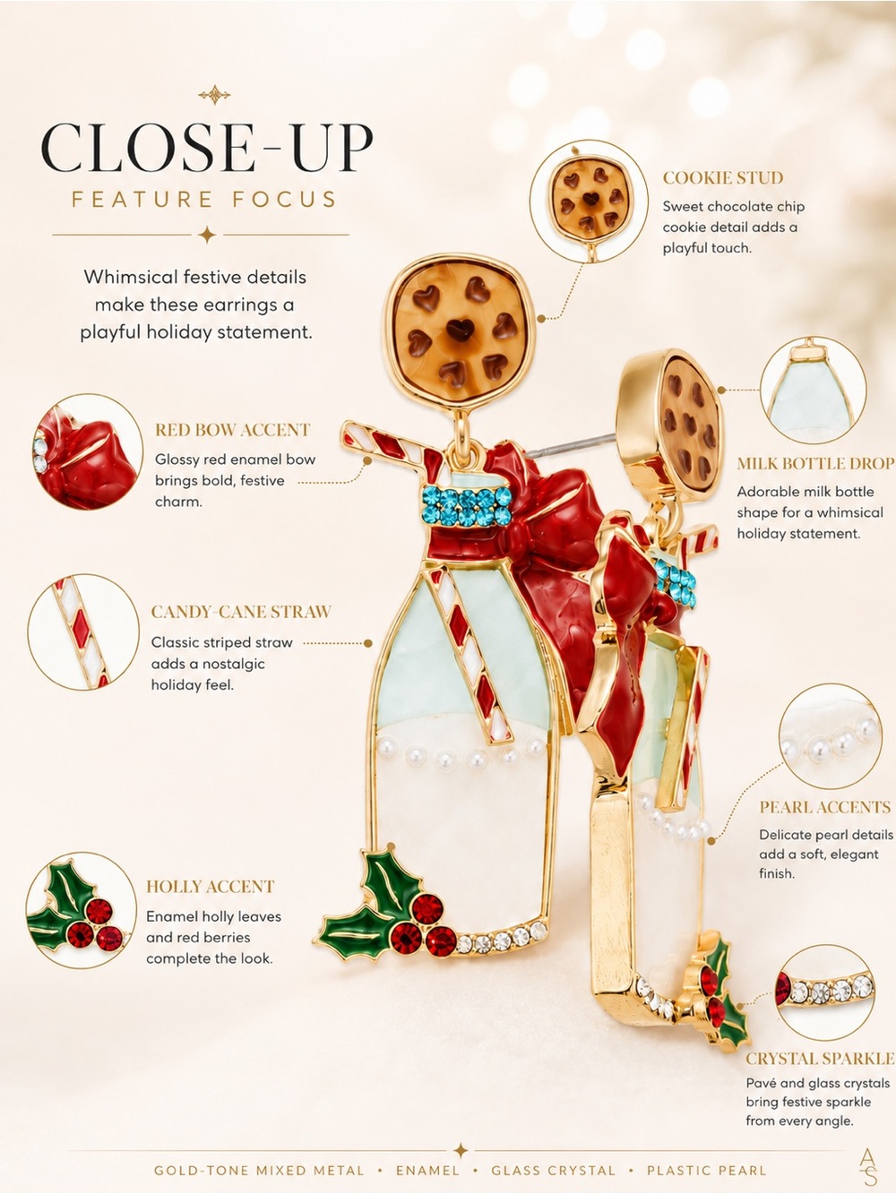 Holiday Lane Milk & Cookie Drop Earrings - Picture 2 of 4